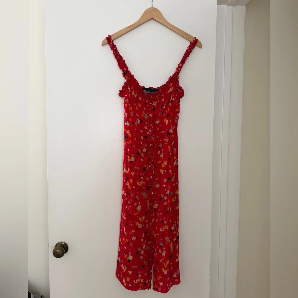 Realisation Juliet Rouge Red Silk Floral Midi Dress Size XS - Picture 5 of 12
